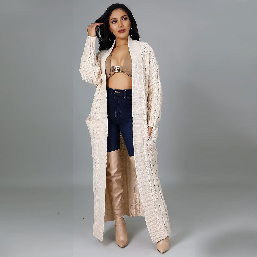 Elegant Knitted Long Twist Sweater Cardigan