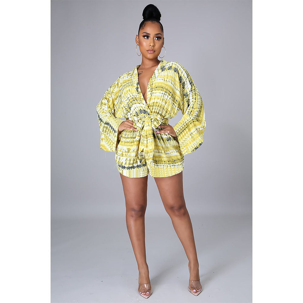 Tie-Dye Printed Deep-V Neck Romper
